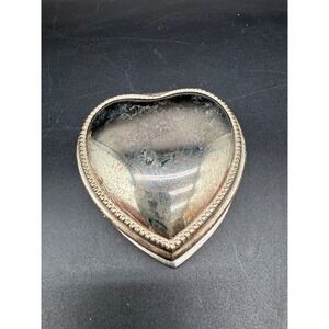 Vintage Silver Heart Trinket‎ Box with Pink Velvet Lining and Beaded Trim